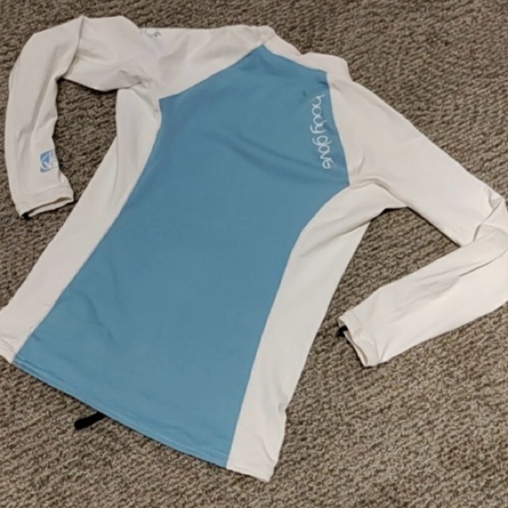Body Glove Girl’s Rash Guard Size Small Blue White Color Long Sleeve UPF 50